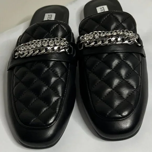 Steve Madden Womens Kalista Leather Quilted Flats - 8 Medium  / Black Leather - Picture 2 of 7